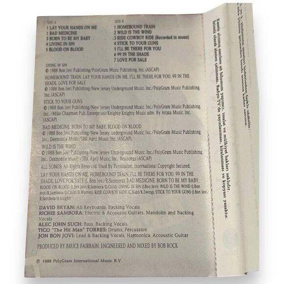 Bon Jovi New Jersey Turkish Release First Edition 1988 Cassette 836345-4 RARE! - Picture 12 of 15